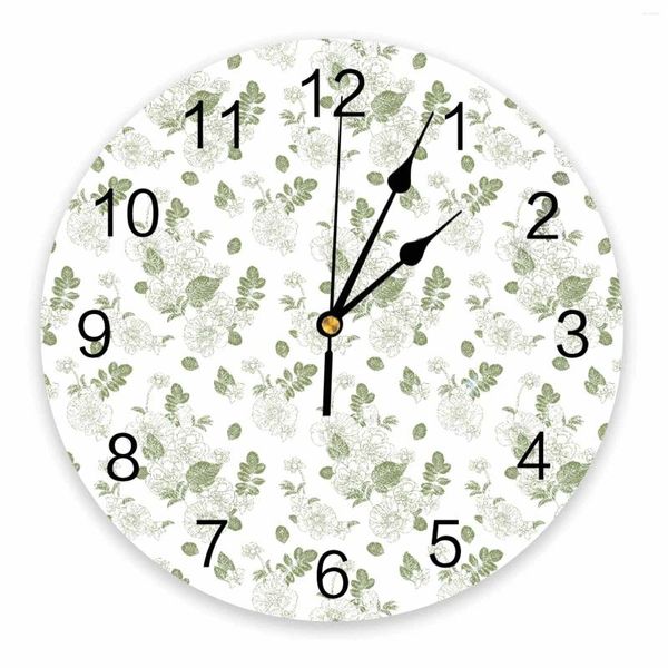 Horloges murales aquarelle peinte à la main florale rétro vert imprimé horloge moderne silencieux salon décor à la maison montre suspendue