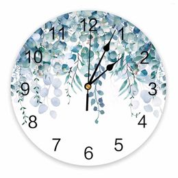 Relojes de pared con plantas de acuarela, hojas de eucalipto, reloj con estampado Retro Rural, reloj colgante moderno y silencioso para decoración del hogar y sala de estar