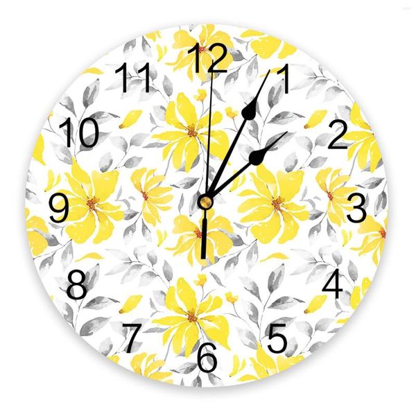 Horloges murales aquarelle fleurs jaunes horloge abstraite Design moderne salon décoration cuisine silencieux décor à la maison
