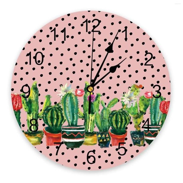 Horloges murales Wave Dot Cactus Aquarelle Silencieux Home Cafe Décor de bureau pour cuisine Art Grand 25 cm