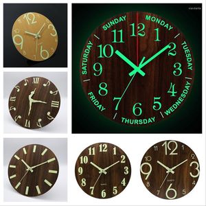 Horloges murales semaine horloge lumineuse en bois 12 pouces numéro silencieux brillant dans le noir cuisine veilleuse intérieur/extérieur salon