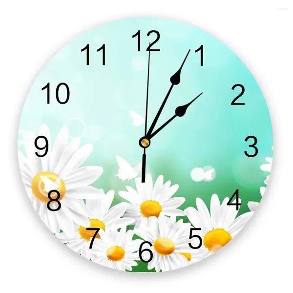 Horloges murales Fleur blanche Papillon Bulle 3D Horloge Design moderne Salon Décoration Cuisine Art Montre Décor à la maison