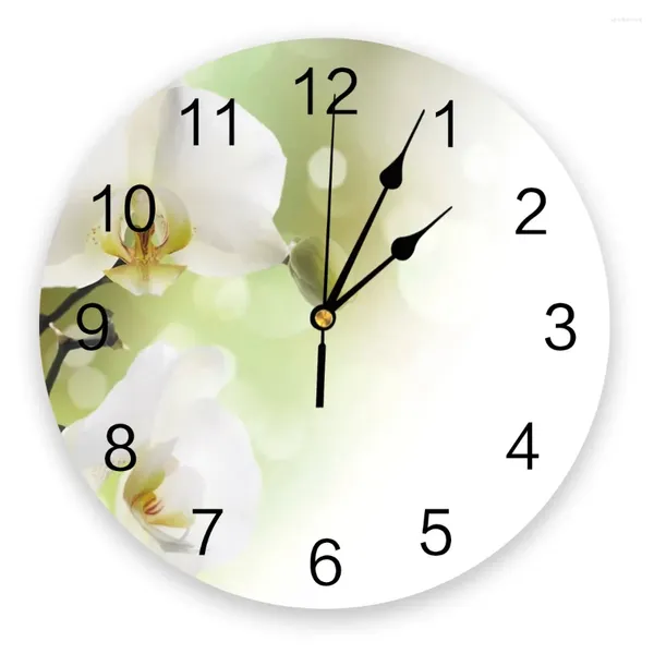 Horloges murales Phalaenopsis blanc horloge décorative silencieuse numérique actionnée ronde école de bureau à domicile