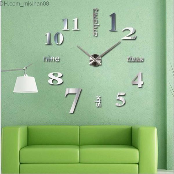 Horloges murales en gros - Happy home Salon Chambre Maison Docerate Horloge Murale Moderne DIY Grande Horloge Murale 3D Miroir Surface Autocollant Home Office Decor Z230705