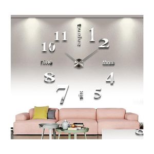 Relojes de pared Venta al por mayor Decoración del hogar Espejo 3D Personalidad de la moda Diy Circar Sala de estar Reloj grande Reloj Entrega de la gota Decoración del jardín Dhgxx