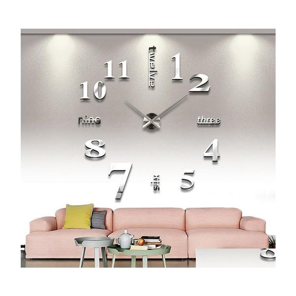 Horloges Murales En Gros Décoration De La Maison Miroir 3D Personnalité De La Mode Diy Circar Salon Grande Horloge Montre Drop Delivery Décor De Jardin Dhgxx