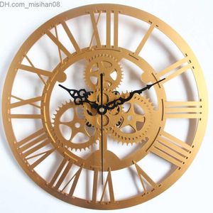 Horloges murales en gros - Décoration d'intérieur moderne Grande horloge murale 3D Horloge rétro Europe Style Gear Horloge murale Art Watch Z230705