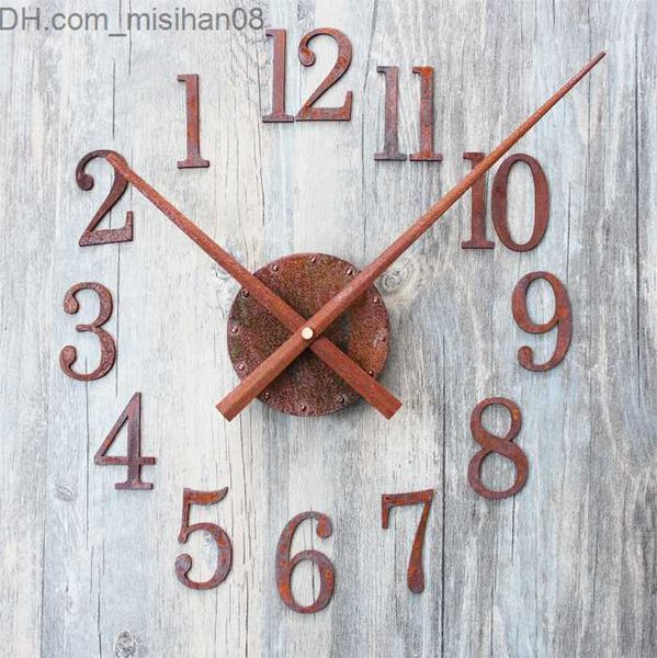 Relojes de pared Venta al por mayor- Nueva moda creativa Puntero invertido DIY Vintage viejo textura de metal oxidado Reloj de pared saat despertador mecanismo de reloj digital Z230707