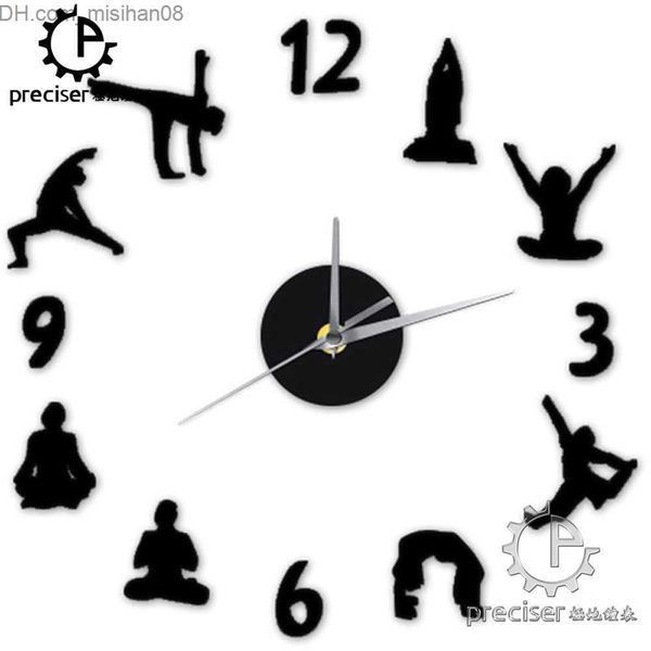 Relojes de pared al por mayor- Figura de yoga Números arábigos Reloj de pared de bricolaje Decign moderno Decoración para el hogar Reloj de pared 3D Cuarzo Silencioso Cloc Etiqueta de pared decorativa Z230706