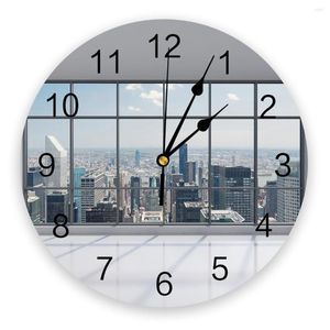 Horloges murales fenêtres bâtiment maison ville vue 3D horloge Design moderne salon décoration cuisine Art montre décor à la maison