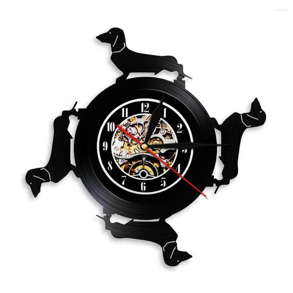 Horloges murales WireHaired Dachshund Record Clock Non-Ticking Wiener Dog Hanging Watch Aniaml Pet Puppy Lover Gift