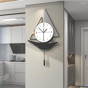 Wandklokken hout creatieve klok eenvoudig zeilbootontwerp modern decor uurwerk home stomme zwenkbare woonkamer groot