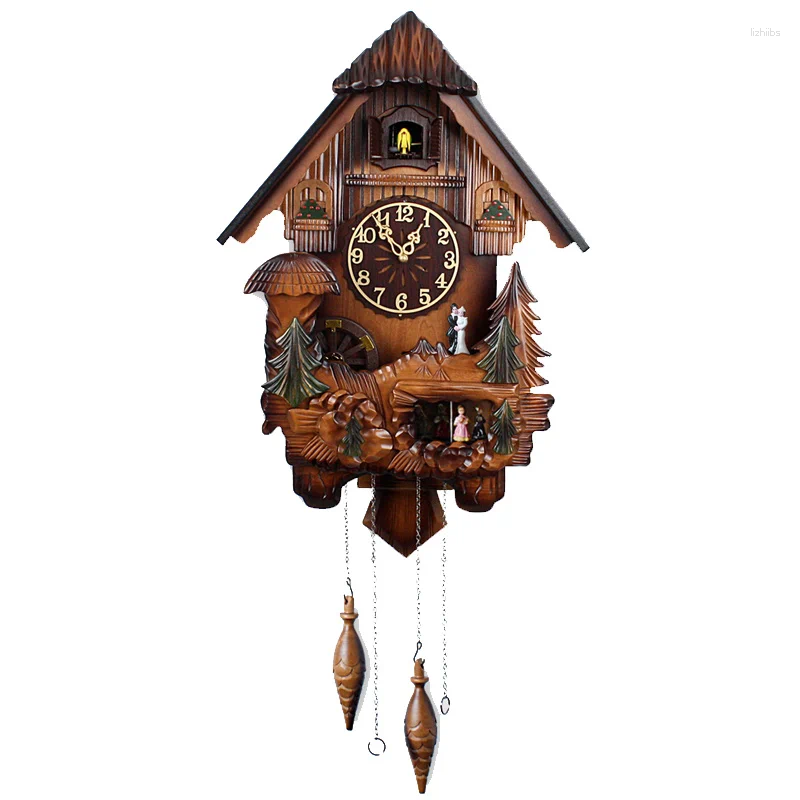 Wall Clocks Wood Cuckoo Clock Mute Light Control Timekeeping Large For Living Room Home Decor