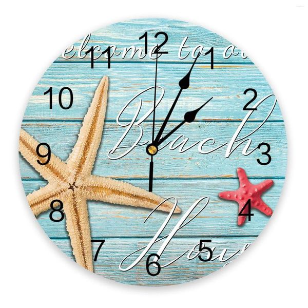 Horloges murales Grain de bois plage texte étoile de mer horloge pour décoration de la maison moderne chambre d'ado salon aiguille suspendu montre Table