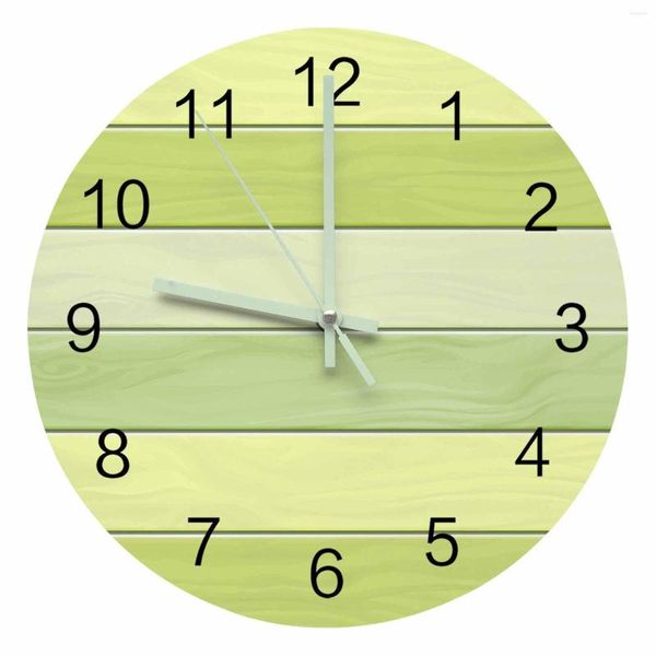 Horloges murales Grain de bois bonbon vert pointeur lumineux horloge maison ornements rond silencieux salon chambre bureau décor