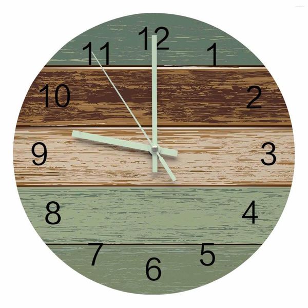 Horloges murales Grain de bois rétro vert pointeur lumineux horloge maison ornements rond silencieux salon chambre bureau décor