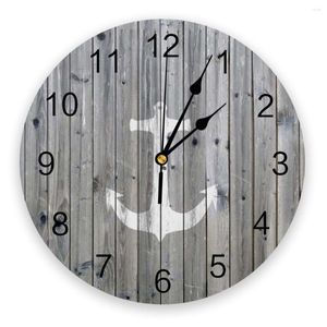 Wandklokken houten plank anker grijze moderne klok voor thuiskantoor decoratie woonkamer badkamer decor naald hangend horloge