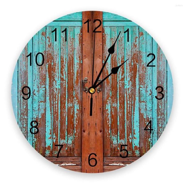 Horloges murales bois Texture porte impression horloge Art silencieux Non tic-tac montre ronde pour la maison Decortaion cadeau