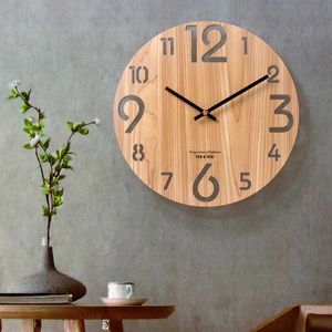 Horloges murales en bois 3d horloge moderne conception nordique briefing salon décoration cuisine art creux watch home 12 pouces q240509