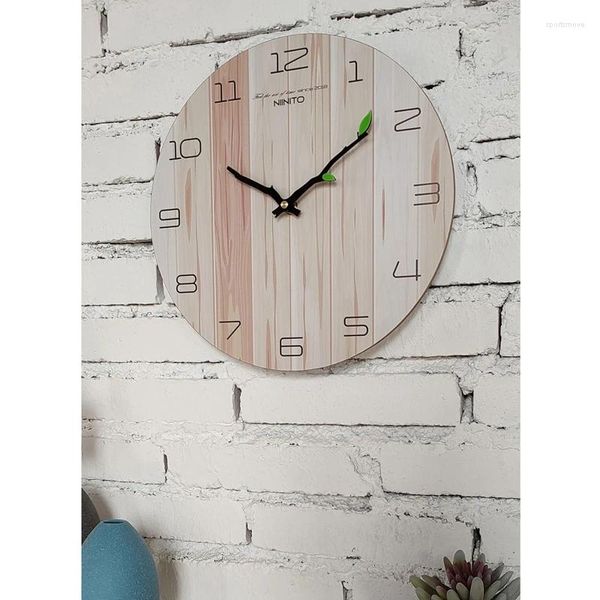 Horloges murales en bois 3D horloge design moderne silencieux non-tic-tac rond à piles cuisine montre rustique vie 12 goutte