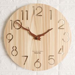 Horloges Murales En Bois 3D Horloge Murale Design Moderne Nordique Chambre D'enfant Décoration Cuisine Horloge Art Creux Montre Murale Décor À La Maison 12 Pouces 230301