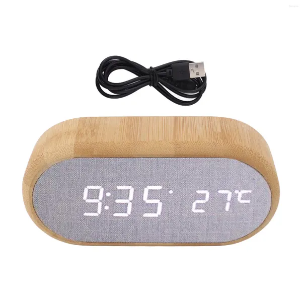 Relojes de pared despertador de madera mano de obra fina enchufe USB con control de voz de la voz decoración del hogar digital ahorro de energía para dormitorio