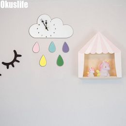 Wandklokken houten klok voor thuisdecor 3D wolk regendropvormige grote digitale woonkamer kinderen kinderen slaapkamer decoraties