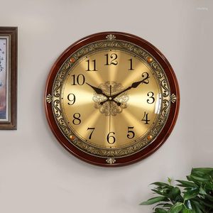 Horloges murales horloge en bois décor à la maison rétro Art européen grande chambre salon décoration muet montre Reloj De Pared