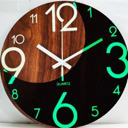 Relojes de pared Reloj de madera Número luminoso Colgante Silencioso Oscuro Brillante Relojes modernos Decoración de la sala de estar del hogar