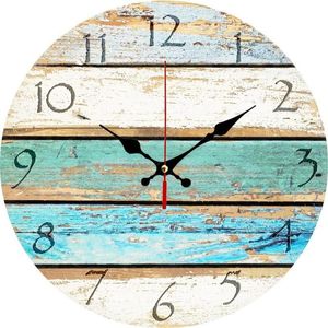 Horloges murales Horloge en bois Design moderne Couleurs de l'océan Vieux Tableau de peinture Image imprimée Style méditerranéen Horloge murale Horloges murales