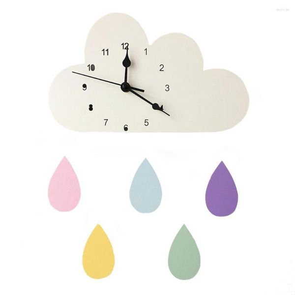 Relojes de pared de madera Diy nube gota de lluvia creativo Kawaii Bady regalo de guardería decoración nórdica para el hogar reloj Interior decoración de la habitación de los niños