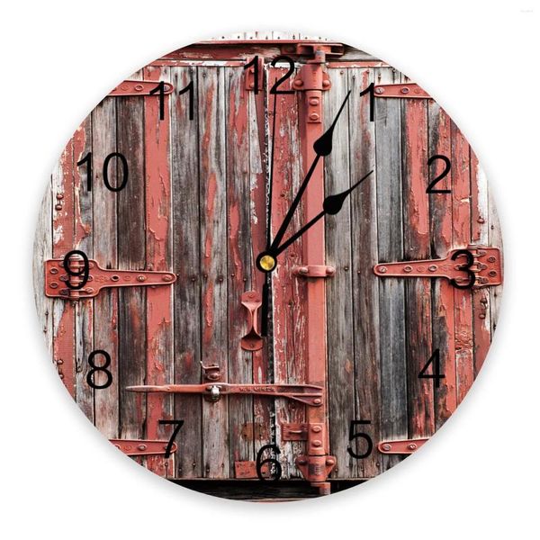 Relojes de pared Pintura de puerta de madera Reloj redondo retro Diseño moderno Decoración de la sala de estar del hogar Mesa de cocina para niños