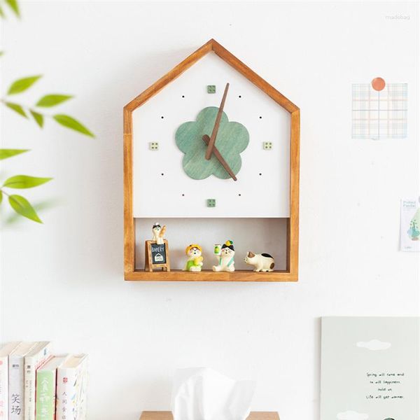 Relojes de pared, reloj colgante de madera a la moda, sala de estar, dormitorio, decoración del hogar para niños franceses, adornos de escritorio, estante de almacenamiento