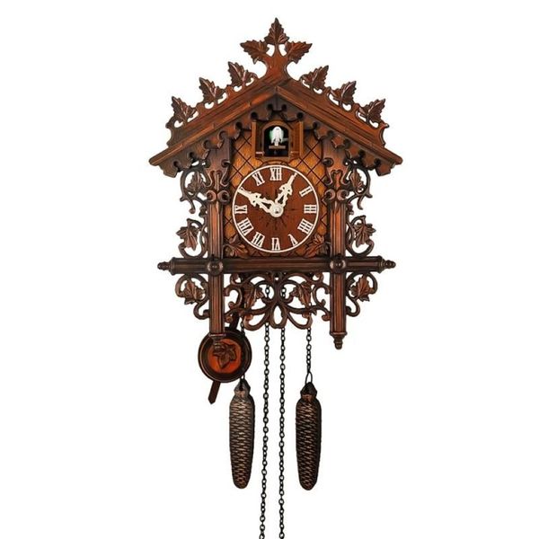 Horloges murales en bois horloge suspendue oiseau alarme coucou pour la maison chambre d'enfant décoration 282F