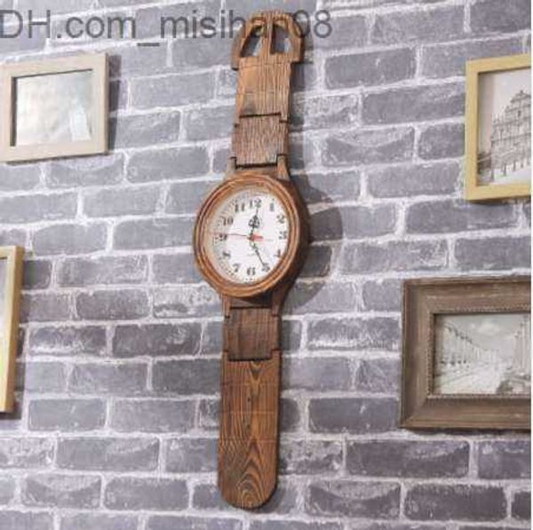 Relojes de pared Patrón de madera protección del medio ambiente retro salto segundos chip reloj de pared estudio dormitorio sala de estar decoración Z230705