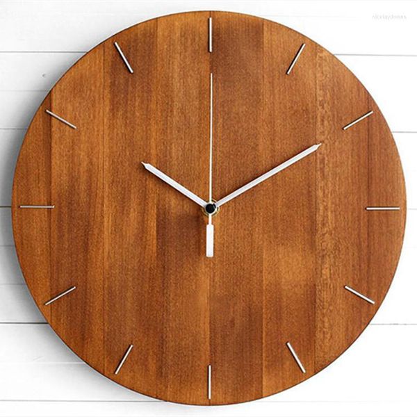 Horloges murales horloge ronde en bois minimaliste moderne créatif salon étude grande montre Quartz décoration élégant Cycle ornement