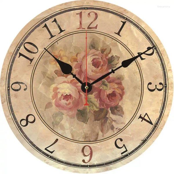 Horloges murales en bois rond rose rose décoratif cuisine bureau boutique horloge non-tic-tac silencieux silencieux Saat