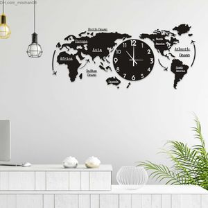 Horloges murales carte du monde famille chambre mur personnalité bricolage famille Style moderne décoration chambre d'enfants horloge murale Z230710