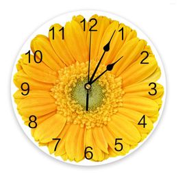 Horloges murales jaune chrysanthème africain horloge grande cuisine moderne salle à manger ronde chambre silencieux suspendu montre