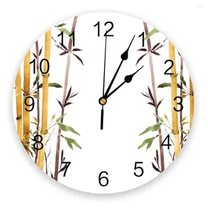 Horloges murales flèche jaune bambou plante art design moderne montre suspendue créative maison salon décor