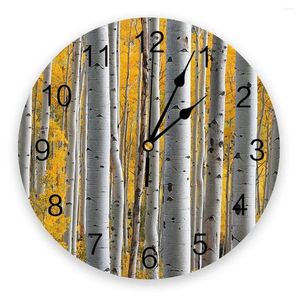 Relojes de pared Bosque de abedul amarillo con troncos blancos Decoración de oficina de café en casa silenciosa para arte de cocina grande