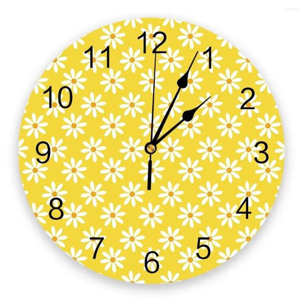 Horloges murales jaune marguerite fleur design silencieux maison café bureau décor pour cuisine art grand 25 cm