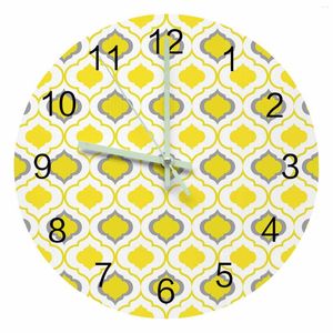 Horloges murales jaune gris blanc marocain pointeur lumineux horloge maison ornements rond silencieux salon chambre bureau décor