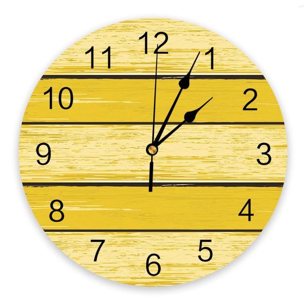Horloges murales jaune rétro Grain de bois chambre horloge grande cuisine moderne salle à manger montres rondes salon montre décor à la maison