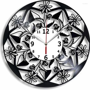 Relojes de pared Yl Record Clock 12 pulgadas - Regalo hecho a mano para niña Flower Art Mom Idea Woman Home Decor Black