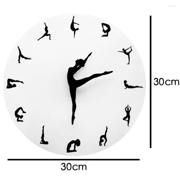 Horloges murales Yoga Art Studio Décor Horloge Postures GYM Fitness Flexible Fille Avec Poses Cadeau Pour Les Femmes