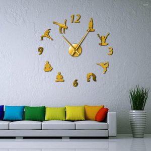 Horloges murales Yoga grand effet miroir salon bricolage horloge méditation Zen Art décoration de la maison montre sans cadre
