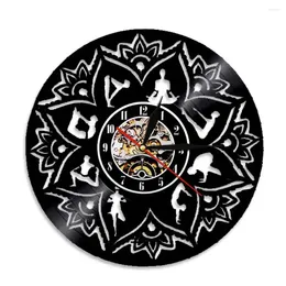Horloges murales Yoga Mandala Record Horloge Chakra Méditation Salle Décor Surya Namaskara Gramophone Musique Yogi Cadeau