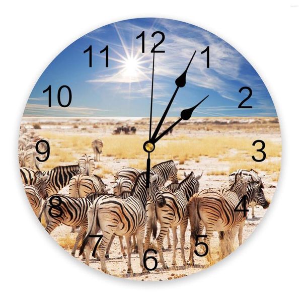 Horloges murales zèbre ciel soleil prairie sable chambre horloge grande cuisine moderne salle à manger ronde salon montre décor à la maison