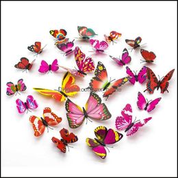 Décoration murale Gardenwall Stickers 12 pcs / lot PVC papillon décalcomanies 3D décor à la maison pour la décoration de la chambre des enfants Upny Nfnr Drop Livraison 2021 Rsvyh